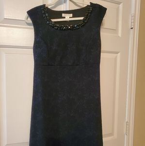 Midnight Blue and Black Beaded Neckline Dress